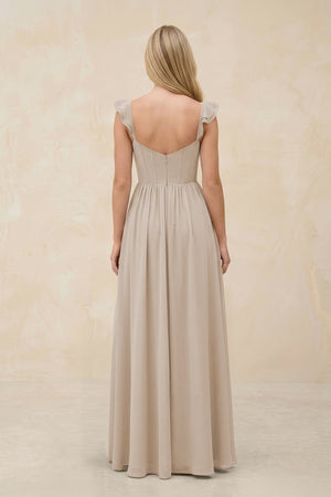 Ruffled Sleeve A - Line Corset Chiffon Bridesmaid Dress in Frost - KissProm Bridesmaid Dresses