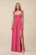 Ruffled Sleeve A - Line Corset Chiffon Bridesmaid Dress in Fuchsia - KissProm Bridesmaid Dresses