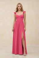 Ruffled Sleeve A - Line Corset Chiffon Bridesmaid Dress in Fuchsia - KissProm Bridesmaid Dresses