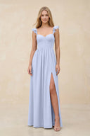 Ruffled Sleeve A - Line Corset Chiffon Bridesmaid Dress in Ice - KissProm Bridesmaid Dresses
