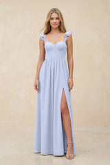 Ruffled Sleeve A - Line Corset Chiffon Bridesmaid Dress in Ice - KissProm Bridesmaid Dresses
