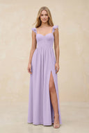 Ruffled Sleeve A - Line Corset Chiffon Bridesmaid Dress in Lavender - KissProm Bridesmaid Dresses