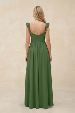 Ruffled Sleeve A - Line Corset Chiffon Bridesmaid Dress in Moss - KissProm Bridesmaid Dresses