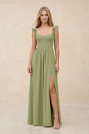 Ruffled Sleeve A - Line Corset Chiffon Bridesmaid Dress in Moss Green - KissProm Bridesmaid Dresses