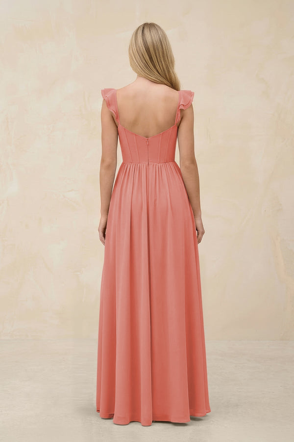 Ruffled Sleeve A - Line Corset Chiffon Bridesmaid Dress in Mulberry - KissProm Bridesmaid Dresses