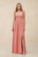 Ruffled Sleeve A - Line Corset Chiffon Bridesmaid Dress in Mulberry - KissProm Bridesmaid Dresses