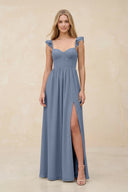 Ruffled Sleeve A - Line Corset Chiffon Bridesmaid Dress in Neptune - KissProm Bridesmaid Dresses