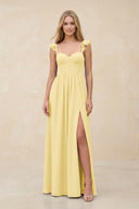 Ruffled Sleeve A - Line Corset Chiffon Bridesmaid Dress in Pastel Yellow - KissProm Bridesmaid Dresses