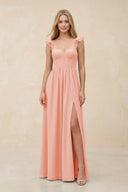 Ruffled Sleeve A - Line Corset Chiffon Bridesmaid Dress in Rose Petal - KissProm Bridesmaid Dresses