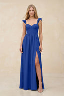 Ruffled Sleeve A - Line Corset Chiffon Bridesmaid Dress in Royal Blue - KissProm Bridesmaid Dresses
