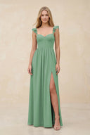 Ruffled Sleeve A - Line Corset Chiffon Bridesmaid Dress in Sea Glass - KissProm Bridesmaid Dresses
