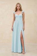 Ruffled Sleeve A - Line Corset Chiffon Bridesmaid Dress in Sky Blue - KissProm Bridesmaid Dresses