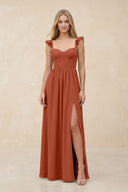 Ruffled Sleeve A - Line Corset Chiffon Bridesmaid Dress in Spice - KissProm Bridesmaid Dresses