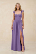 Ruffled Sleeve A - Line Corset Chiffon Bridesmaid Dress in Tahiti - KissProm Bridesmaid Dresses