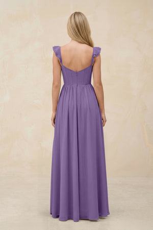 Ruffled Sleeve A - Line Corset Chiffon Bridesmaid Dress in Tahiti - KissProm Bridesmaid Dresses