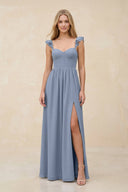 Ruffled Sleeve A - Line Corset Chiffon Bridesmaid Dress in Twilight - KissProm Bridesmaid Dresses