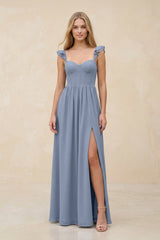 Ruffled Sleeve A - Line Corset Chiffon Bridesmaid Dress in Twilight - KissProm Bridesmaid Dresses