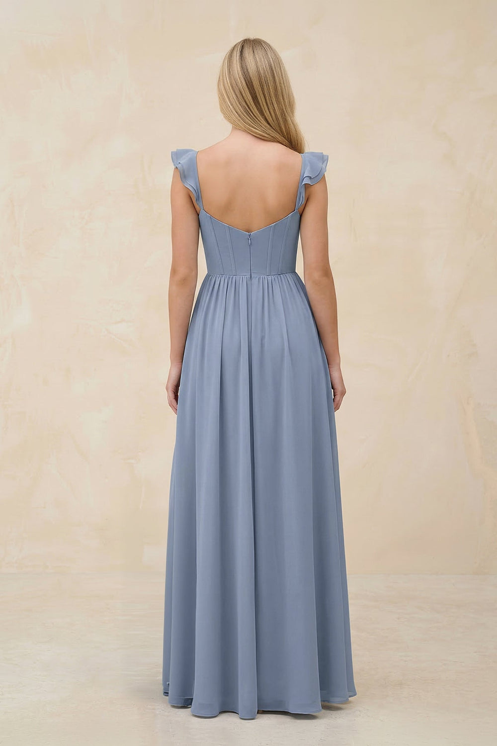 Ruffled Sleeve A - Line Corset Chiffon Bridesmaid Dress in Twilight - KissProm Bridesmaid Dresses