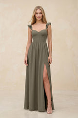Ruffled Sleeve A - Line Corset Chiffon Bridesmaid Dress in Willow Green - KissProm Bridesmaid Dresses