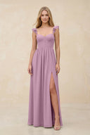 Ruffled Sleeve A - Line Corset Chiffon Bridesmaid Dress in Wisteria - KissProm Bridesmaid Dresses