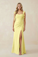 Ruffled Sleeve Ruched Sheath Chiffon Bridesmaid Dress in Buttercup - KissProm BRIDESMAID DRESSES