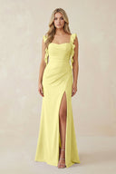 Ruffled Sleeve Ruched Sheath Chiffon Bridesmaid Dress in Buttercup - KissProm BRIDESMAID DRESSES