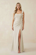 Ruffled Sleeve Ruched Sheath Chiffon Bridesmaid Dress in Dove Gray - KissProm BRIDESMAID DRESSES