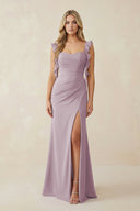 Ruffled Sleeve Ruched Sheath Chiffon Bridesmaid Dress in Dusk - KissProm BRIDESMAID DRESSES