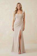 Ruffled Sleeve Ruched Sheath Chiffon Bridesmaid Dress in Frost - KissProm BRIDESMAID DRESSES