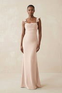 Ruffled Sleeve Sheath Satin Bridesmaid Dress in Buttercream - KissProm Bridesmaid Dresses