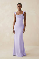 Ruffled Sleeve Sheath Satin Bridesmaid Dress in Lavender - KissProm Bridesmaid Dresses