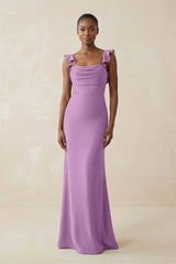 Ruffled Sleeve Sheath Satin Bridesmaid Dress in Vintage Mauve - KissProm Bridesmaid Dresses