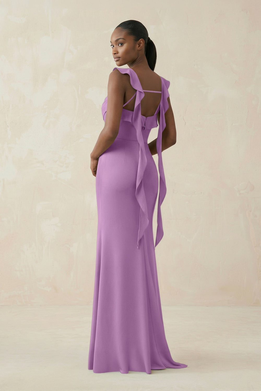 Ruffled Sleeve Sheath Satin Bridesmaid Dress in Vintage Mauve - KissProm Bridesmaid Dresses
