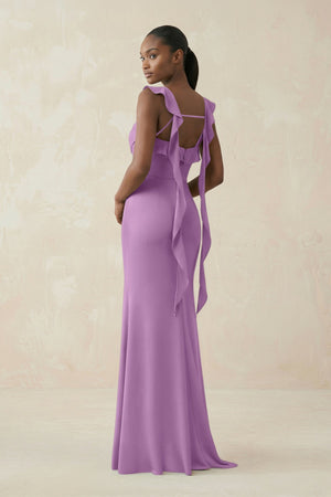 Ruffled Sleeve Sheath Satin Bridesmaid Dress in Vintage Mauve - KissProm Bridesmaid Dresses