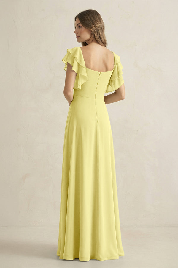 Ruffled Sleeves A-Line Chiffon Bridesmaid Dress in Buttercup - KissProm BRIDESMAID DRESSES