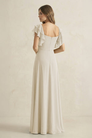 Ruffled Sleeves A-Line Chiffon Bridesmaid Dress in Dove Gray - KissProm BRIDESMAID DRESSES