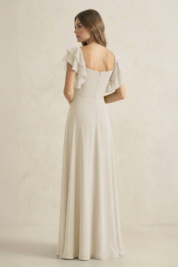 Ruffled Sleeves A-Line Chiffon Bridesmaid Dress in Dove Gray - KissProm BRIDESMAID DRESSES