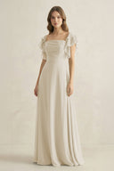Ruffled Sleeves A-Line Chiffon Bridesmaid Dress in Dove Gray - KissProm BRIDESMAID DRESSES