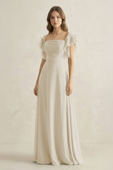 Ruffled Sleeves A-Line Chiffon Bridesmaid Dress in Dove Gray - KissProm BRIDESMAID DRESSES