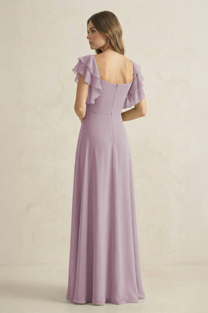 Ruffled Sleeves A-Line Chiffon Bridesmaid Dress in Dusk - KissProm BRIDESMAID DRESSES