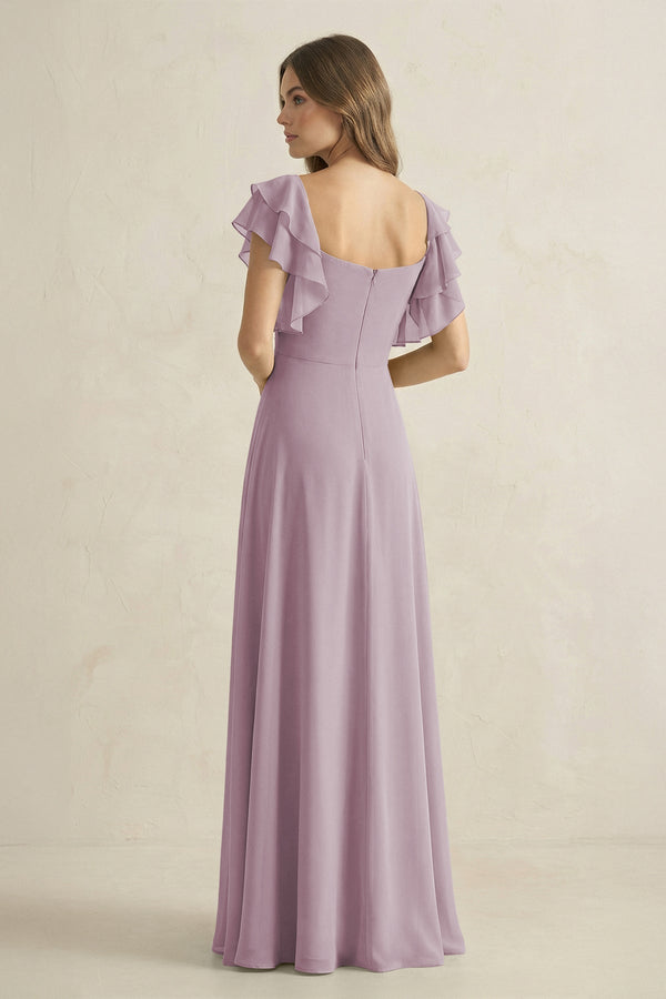 Ruffled Sleeves A-Line Chiffon Bridesmaid Dress in Dusk - KissProm BRIDESMAID DRESSES