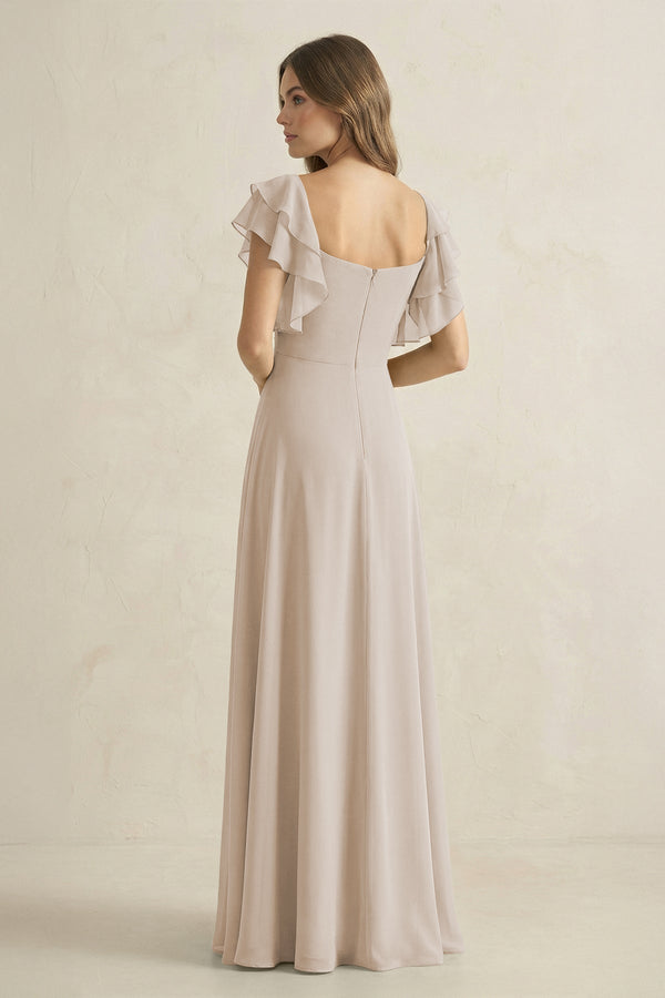 Ruffled Sleeves A-Line Chiffon Bridesmaid Dress in Frost - KissProm BRIDESMAID DRESSES