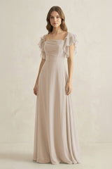 Ruffled Sleeves A-Line Chiffon Bridesmaid Dress in Frost - KissProm BRIDESMAID DRESSES