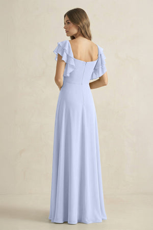 Ruffled Sleeves A-Line Chiffon Bridesmaid Dress in Ice - KissProm BRIDESMAID DRESSES