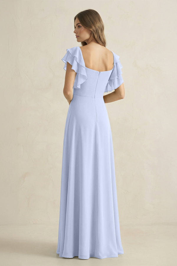 Ruffled Sleeves A-Line Chiffon Bridesmaid Dress in Ice - KissProm BRIDESMAID DRESSES