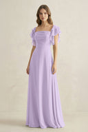 Ruffled Sleeves A-Line Chiffon Bridesmaid Dress in Lavender - KissProm BRIDESMAID DRESSES