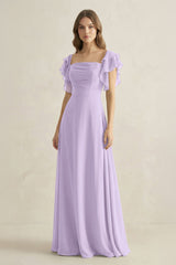 Ruffled Sleeves A-Line Chiffon Bridesmaid Dress in Lavender - KissProm BRIDESMAID DRESSES