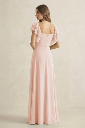Ruffled Sleeves A-Line Chiffon Bridesmaid Dress in Pale Blush - KissProm BRIDESMAID DRESSES