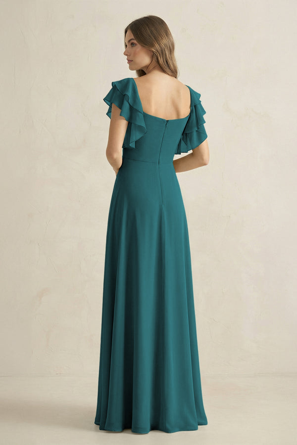 KissProm | Square Neck Chiffon Bridesmaid Dress in Pine KissProm | Square Neck Chiffon Bridesmaid Dress in Pine