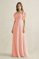 Ruffled Sleeves A-Line Chiffon Bridesmaid Dress in Rose Petal - KissProm BRIDESMAID DRESSES